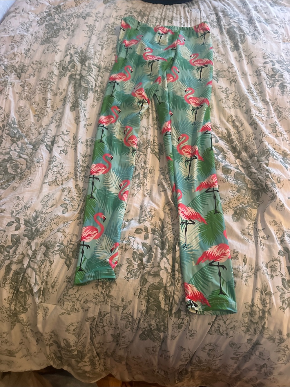 Flamingo Print Leggings - Teal & Pink Tropical